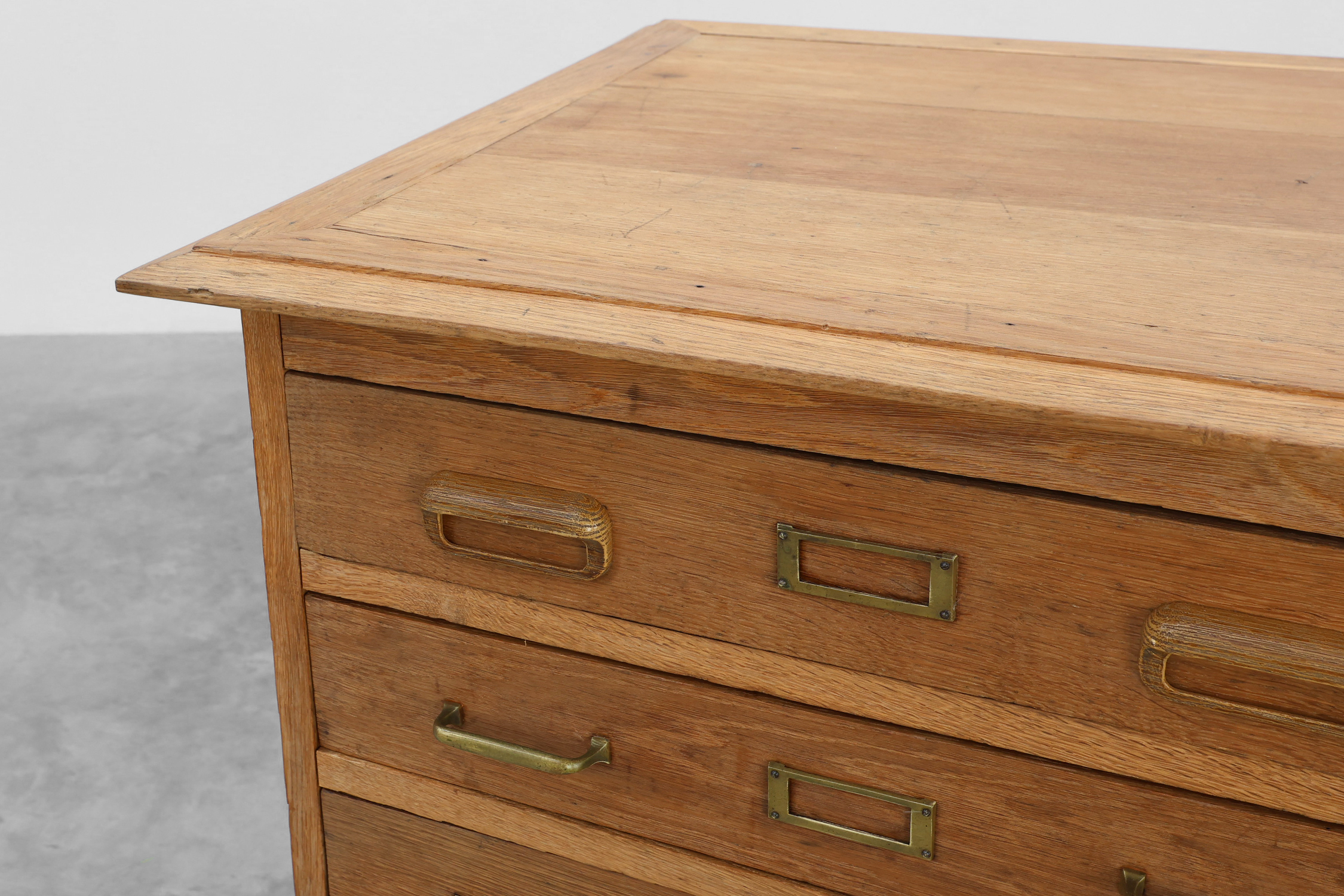 Industrial Oak Filing Cabinet with Brass Handles, United Kingdom, 1920sthumbnail